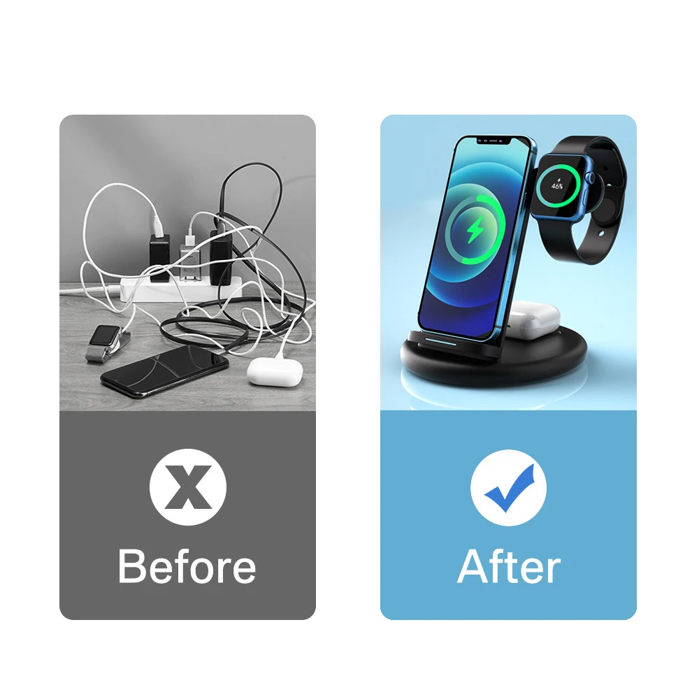 15w qi fast magnetic wireless charger stand for iphone 12 11 x apple watch wireless charging dock station for airpods pro iwatch free global shipping