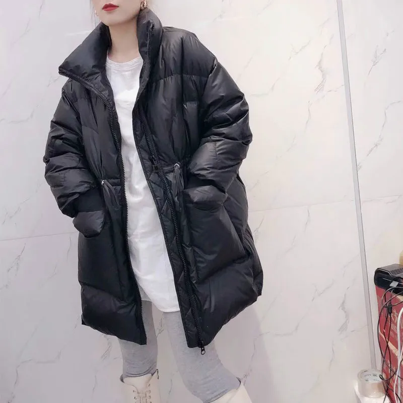 2021 New Ladies Casual Fashion Down Jacket White Duck Down Loose Casual Coat Winter Warm Plus Velvet Thick Puffer Coat