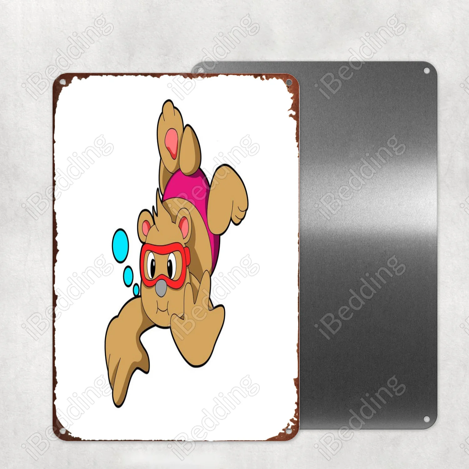 

Медведь, плавательная фотография, металлическая фотография, паб, клуб, Настенный декор, железная живопись, декоративная пластина 20x30 см