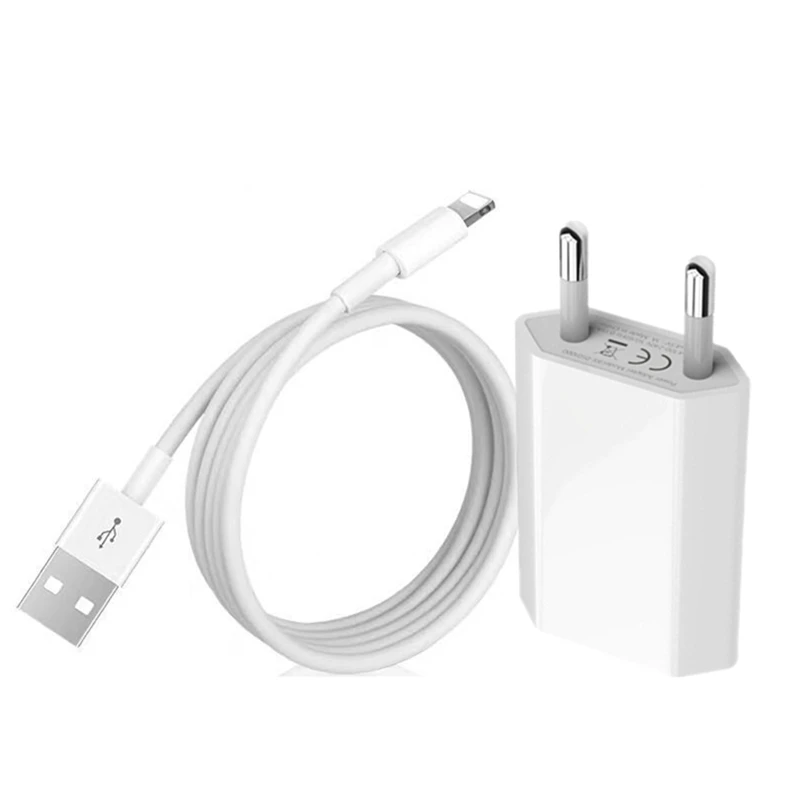 Штепсельная Вилка европейского стандарта + 1 м USB кабель для Apple iPhone 7 8 Plus X XR XS Max 5S 5