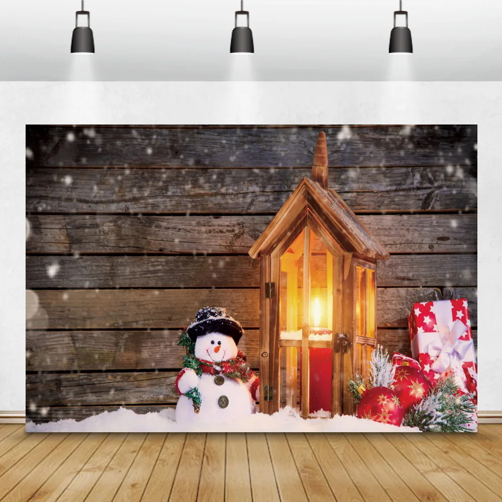 

Зимний снеговик деревянный дом свеча Рождественская вечеринка Декор Фон семейная фотосессия ребенок дети портрет фотография фон