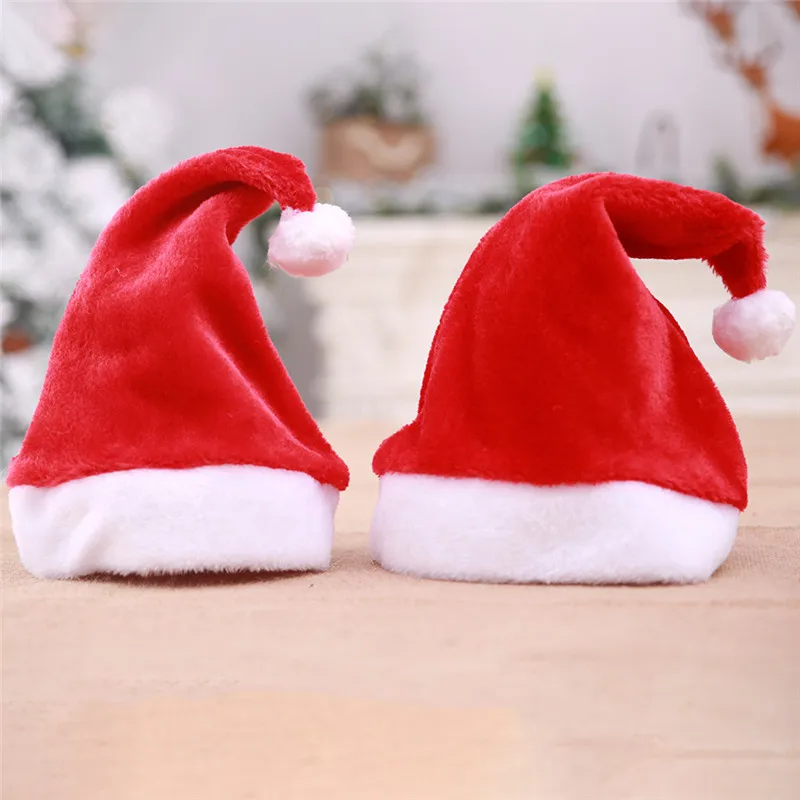

12 Pcs/lot Upscale Christmas Decorations Christmas Short Plush Hat Christmas Supplies Child Adult Christmas Hat Party Dress Up
