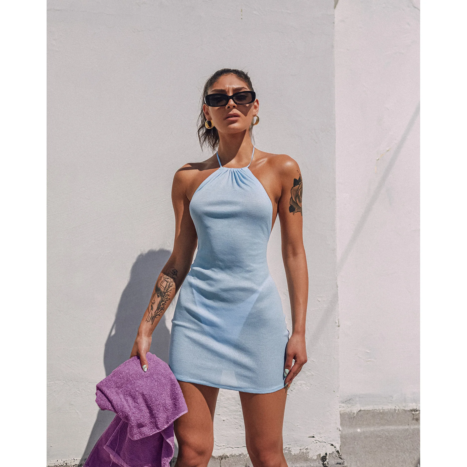 

Summer Unique Design Women's Holiday Sexy Dress Self-cultivation Hanging Neck Lace Perspective Hanging Neck Style