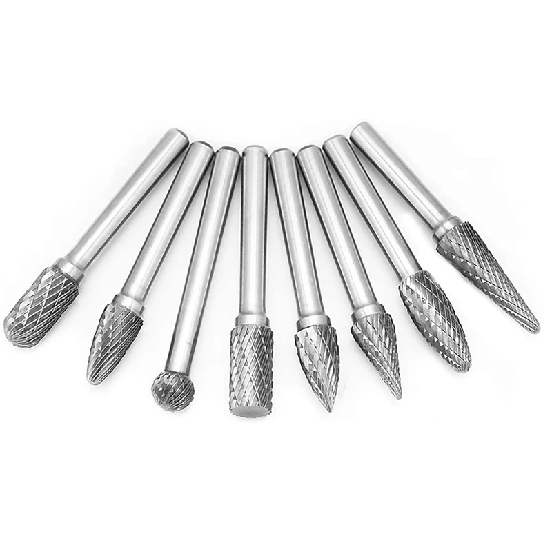 

8Pcs 6.35mm Shank Carbide Cutting Burr Set Rotary File Double Cut Die Grinder Bit Rotary Tool for Grinding Polishing