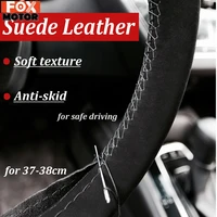 38 cm 15 15 inch diy suede cowhide leather car steering wheel cover with needle thread for vw chevrolet opel hyundai nissan