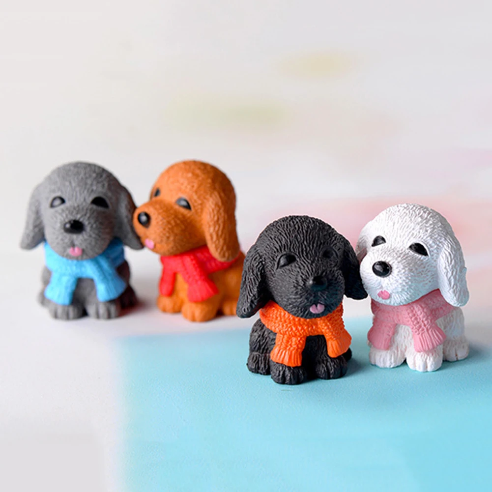 1/4Pcs Cute Scarf Dog Cartoon Puppy Miniature DIY Accessories Doll Model Landscape Furnishing Garden Home Decor | Дом и сад