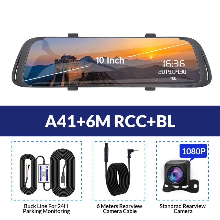 A41-6M RCC-BL E-ACE 7,0 дюймов сенсорный Автомобильный видеорегистратор зеркало FHD 1080P видео рекордер Авто регистратор тире камера двойной объектив с камерой заднего вида - Название цвета: A41-6M RCC-BL