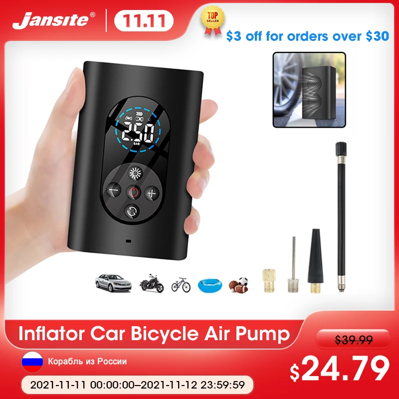 

Jansite насос для автомобиля, велосипеда, воздушный компрессор светодиодный Ной лампой, 4000 мАч, Беспроводная Автоматическая электрическая нас...