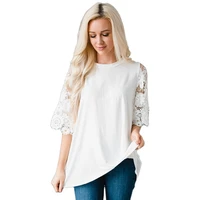 new design good quality factory price fashion hot selling womens lace long sleeved solid color pullover t shirt