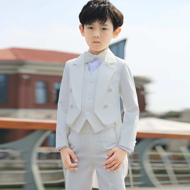 Baby Children's dress boys and boys tuxedo suits Korean version of white flower girl dress boys and boys piano costumes