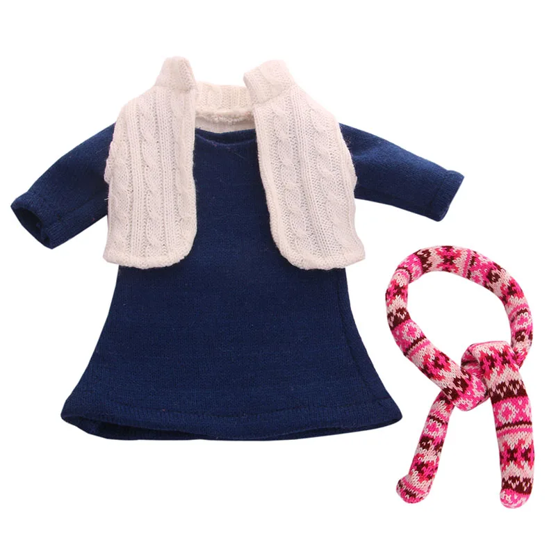 LUCKDOLL шляпа ручной работы+ шарф+ платье подходит 18 дюймов Американский 43cmBabyDoll одежда аксессуары, игрушки для девочек, поколение, подарок на день рождения - Цвет: n377