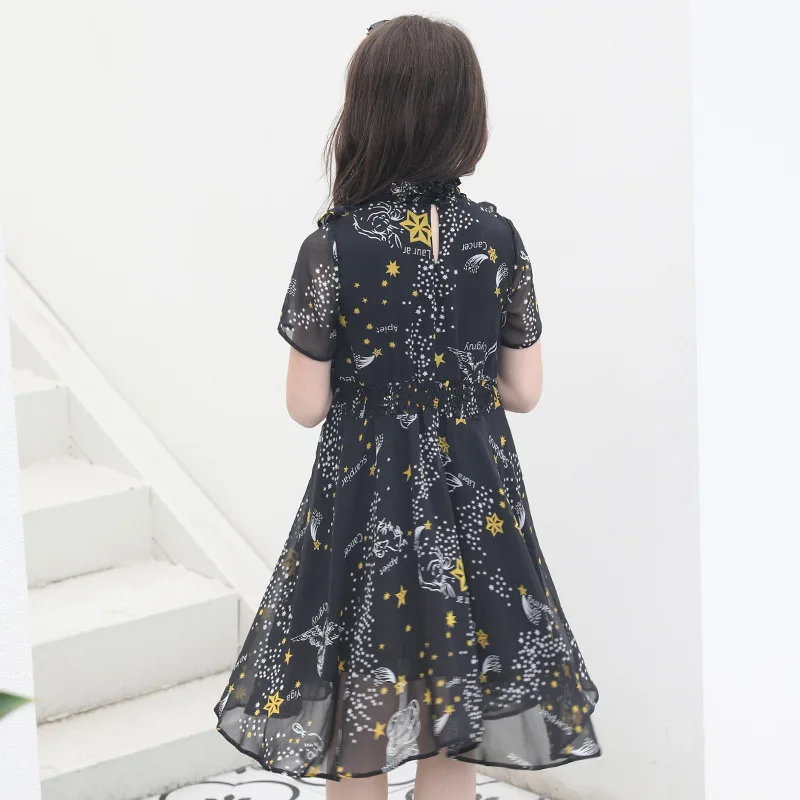 Милое черное платье с принтом Звездная Вселенная для детей повседневная одежда