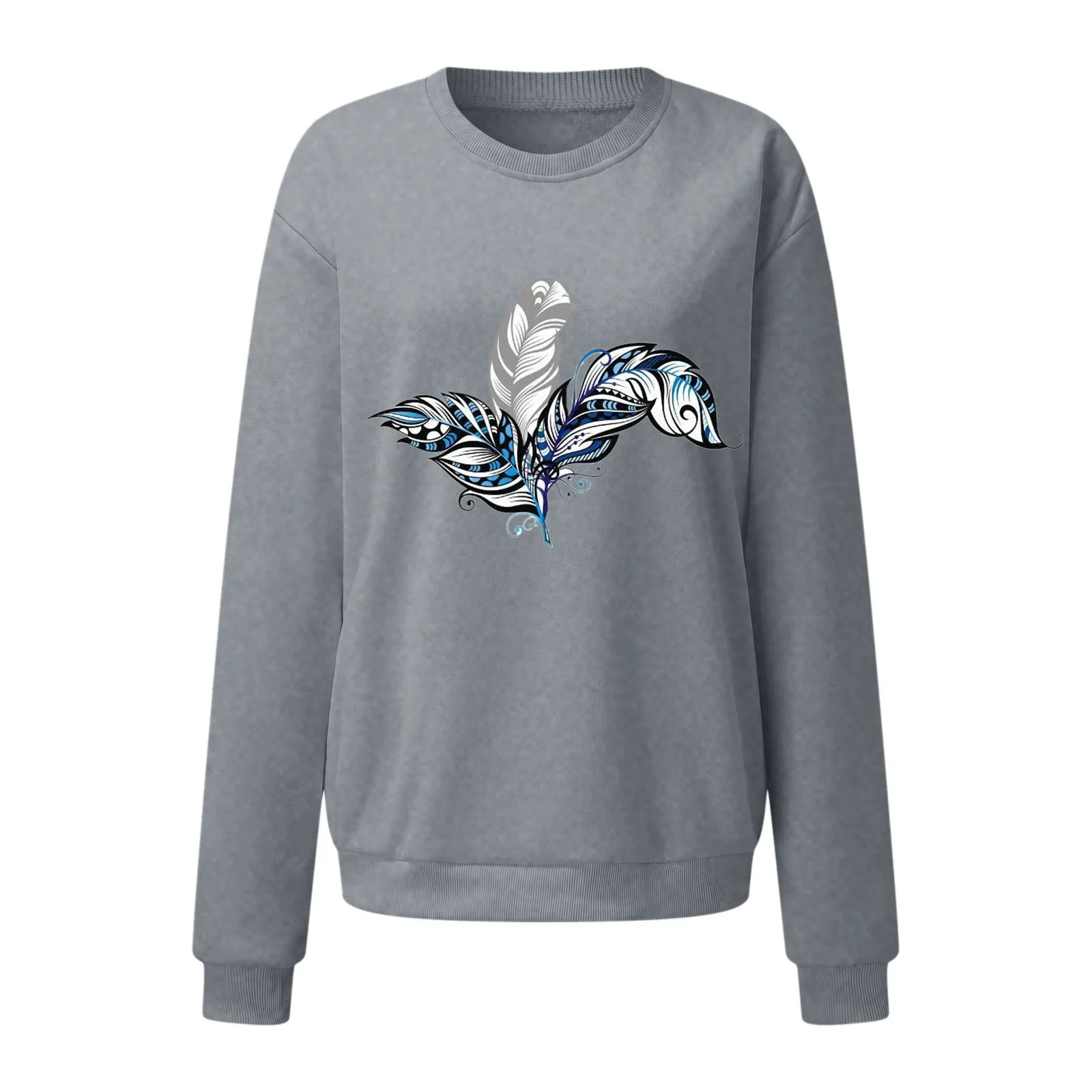 Floral Feather Print Kpop Korean Fashion Women Sweatshirts Y2k Streetwear Long Sleeve Hoodies Graphic 90s Style Vintage Hoodies