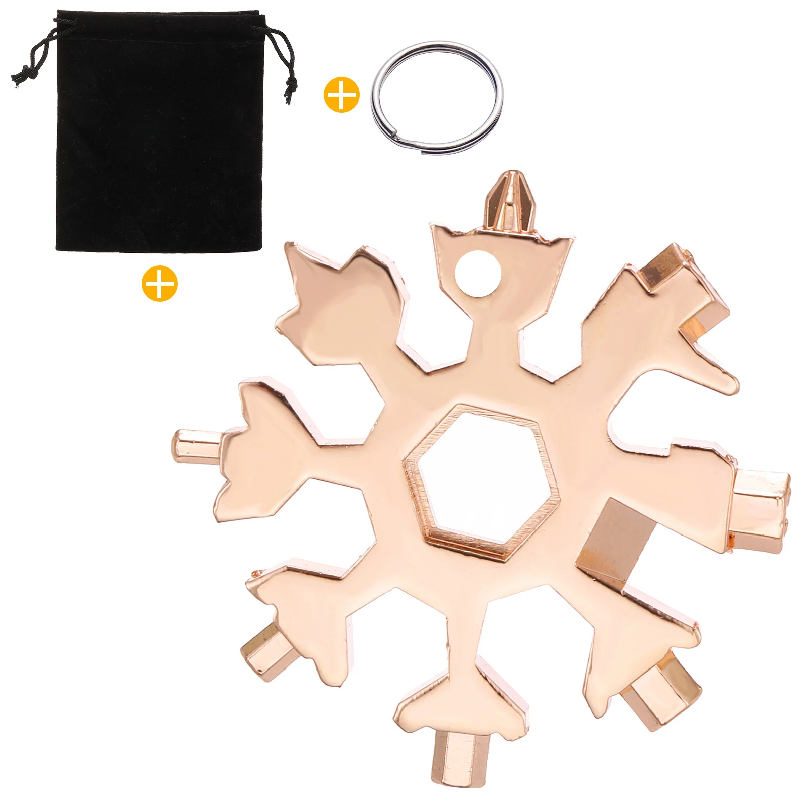 

18 in 1 Snowflake Multi-Tool Bicycle Keyring Keychain Spanner Hex Wrench Multifunction Hand Tools With Bag Packaging Rose Gold