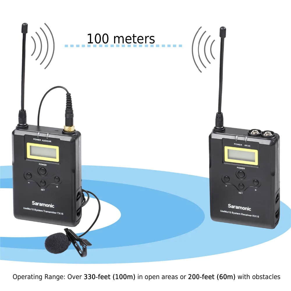 저렴한 Saramonic-UwMic15 무선 소형 마이크 시스템, UHF 16 채널 무지향성 DSLR 카메라 캠코더용