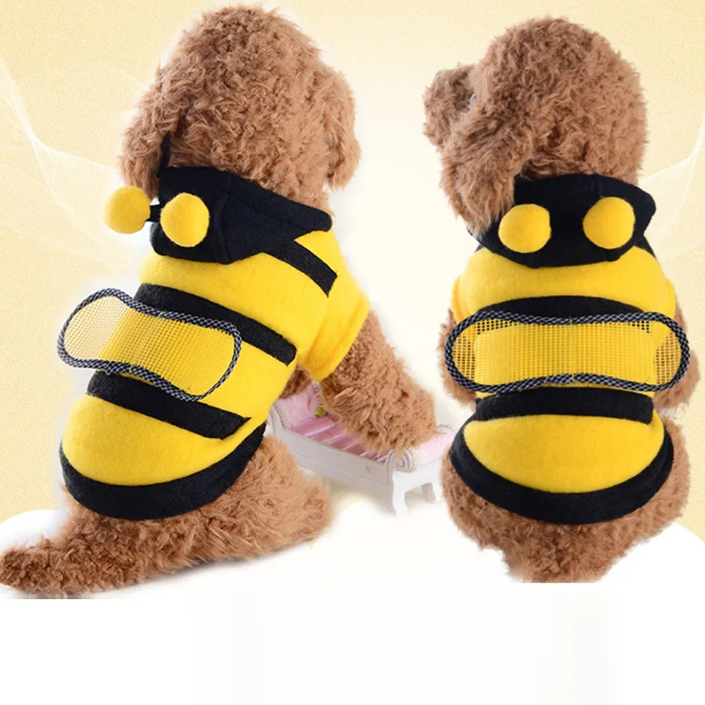 New Pet Dog Winter Bee Print Hooded Clothes Long Sleeve Top костюм для собак одежда dog vest jersey perro |