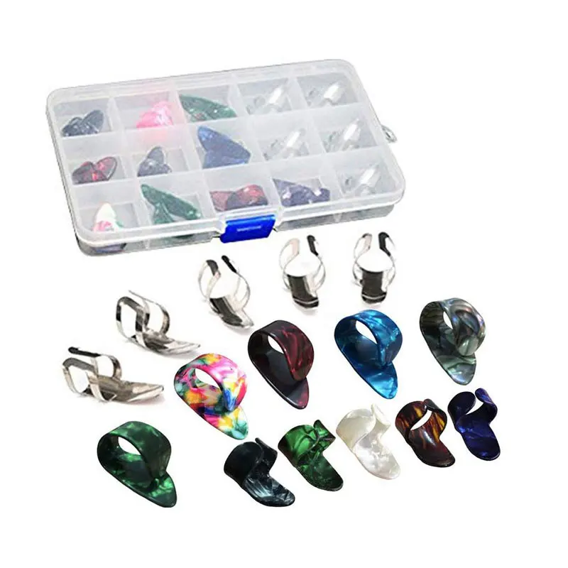 

15pcs Stainless Steel Finger Thumb Guitar Picks With Pick Case Storage Box for Beginner/Professional Random Color Accessories