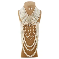 luxury bohemian big long flower pearl necklace set earrings multi layer tassel jewelry sets women wedding bijoux colares grandes