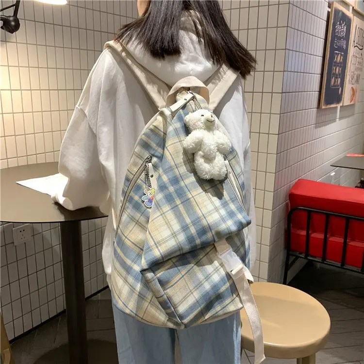 

Школьные ранцы неправильной формы в клетку для девочек-подростков, милый женский рюкзак на молнии, нейлоновый ранец