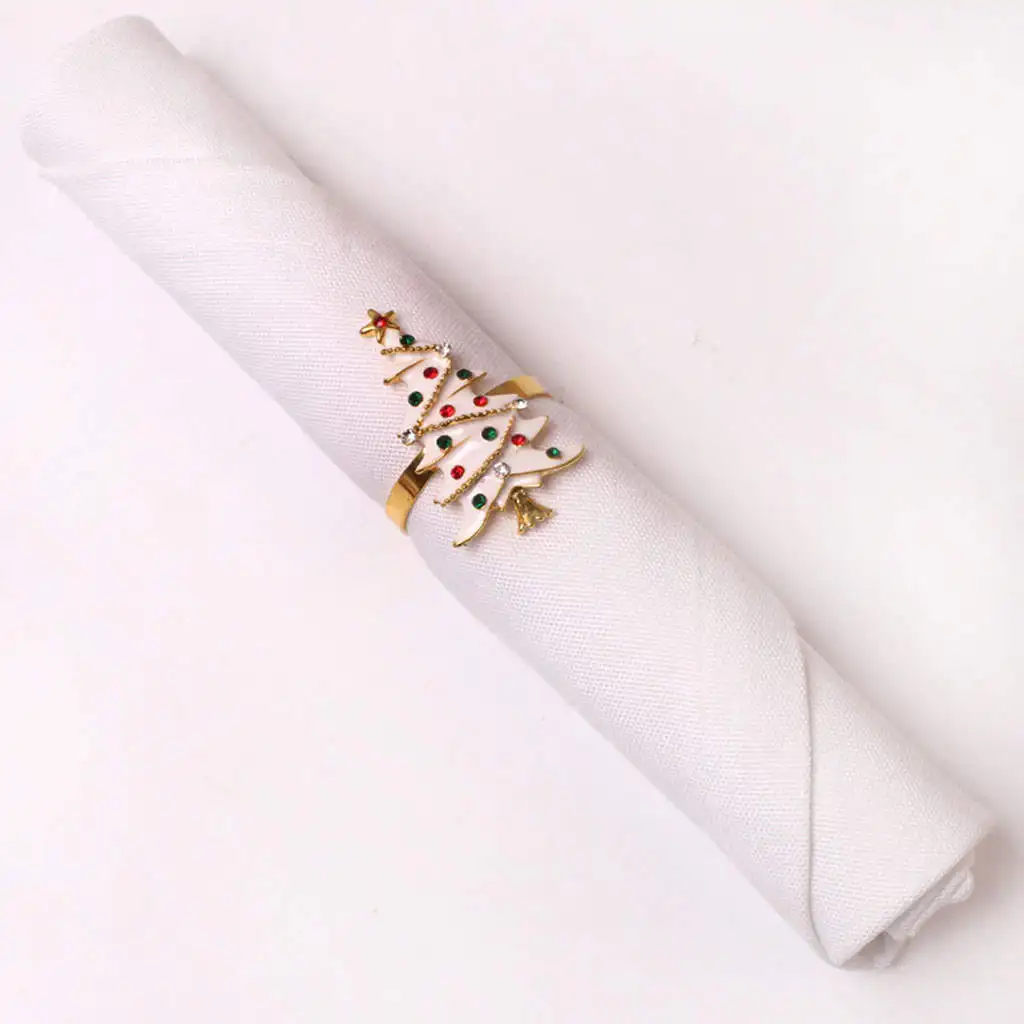 

Christmas Tree Napkin Rings Decoration Dinner Table Rhinestone Accessories Tree Metal 6Pcs Napkin Buckle for Receptions