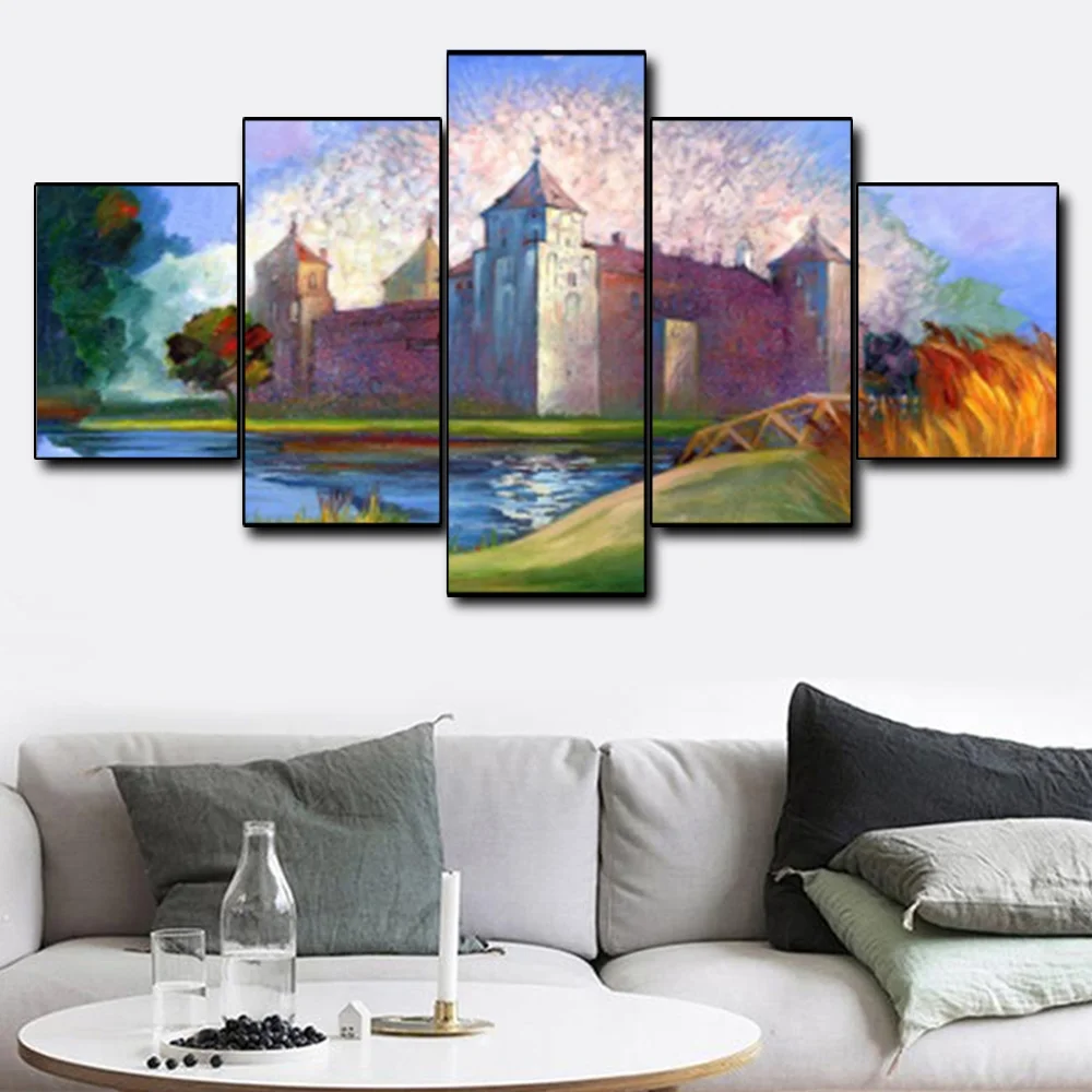 Настенная Картина на холсте с замком у озера плакат абстрактного искусства