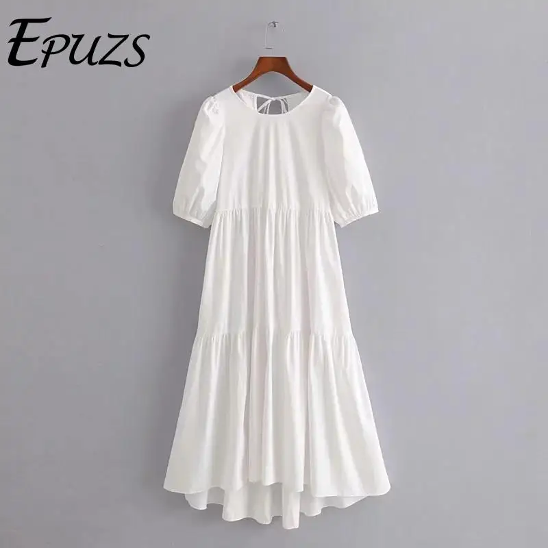 Винтажное белое Плиссированное длинное платье boho женское летнее платье Элегантное свободное Повседневное платье с коротким рукавом ретро корейское vestidos