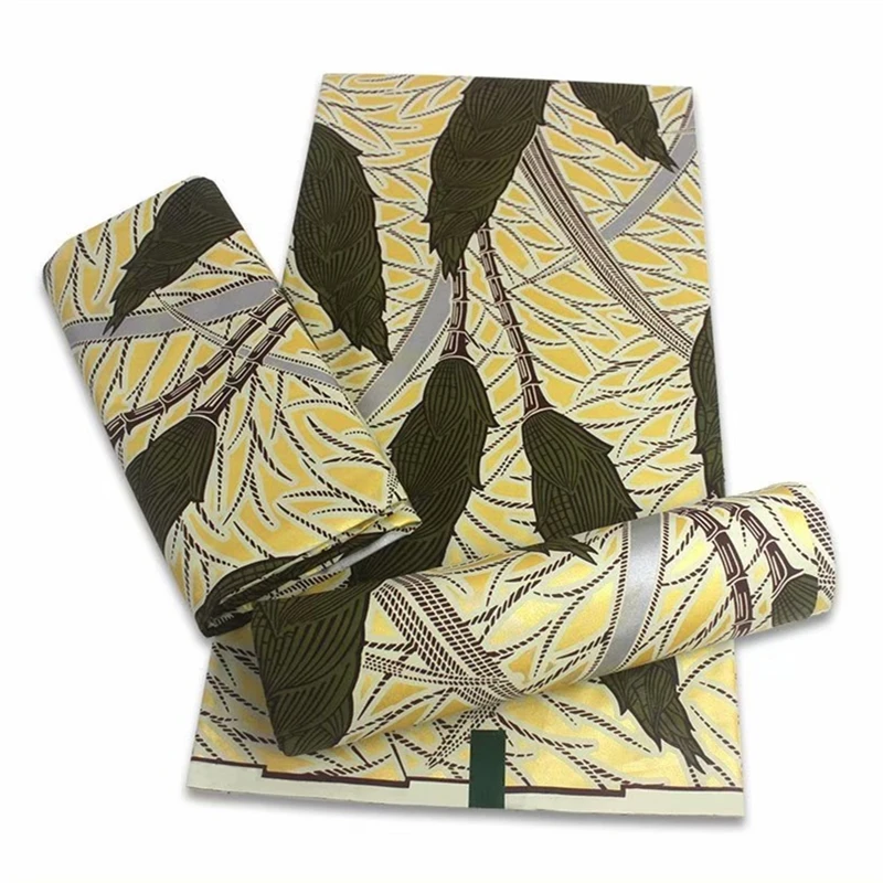 

2021 New Top Quality African Gold Print Wax Fabric Nigerian Ankara Wax Fabric 100% Cotton Material 6 Yards For Sewing VL-89
