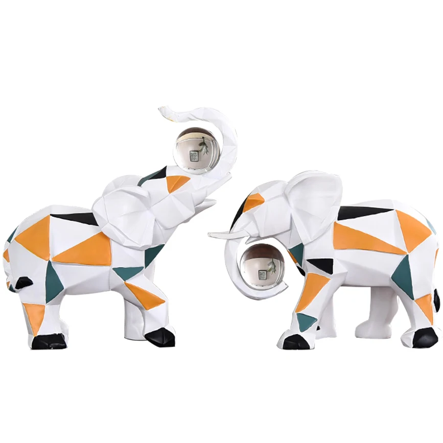 

MODERN ABSTRACT GEOMETRIC ART ELEPHANT RESIN SCULPTURE PERSONALITY ELEPHANT COUPLE STATUE LIVING ROOM DECORATION