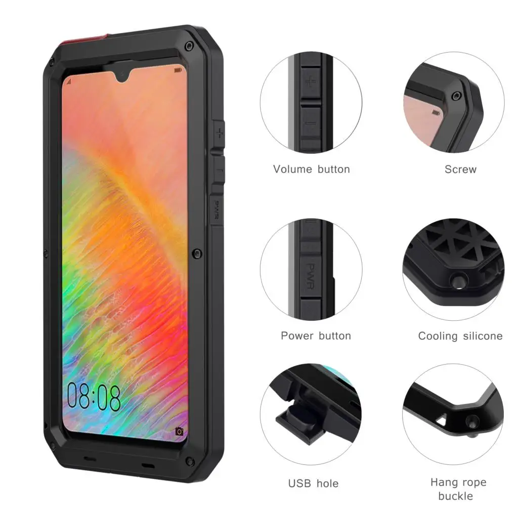 

Case For Huawei Mate 20 Pro P30 Pro Cases Heavy Duty Protection Shockproof Dustproof Doom Armor Metal Aluminum Phone Cover