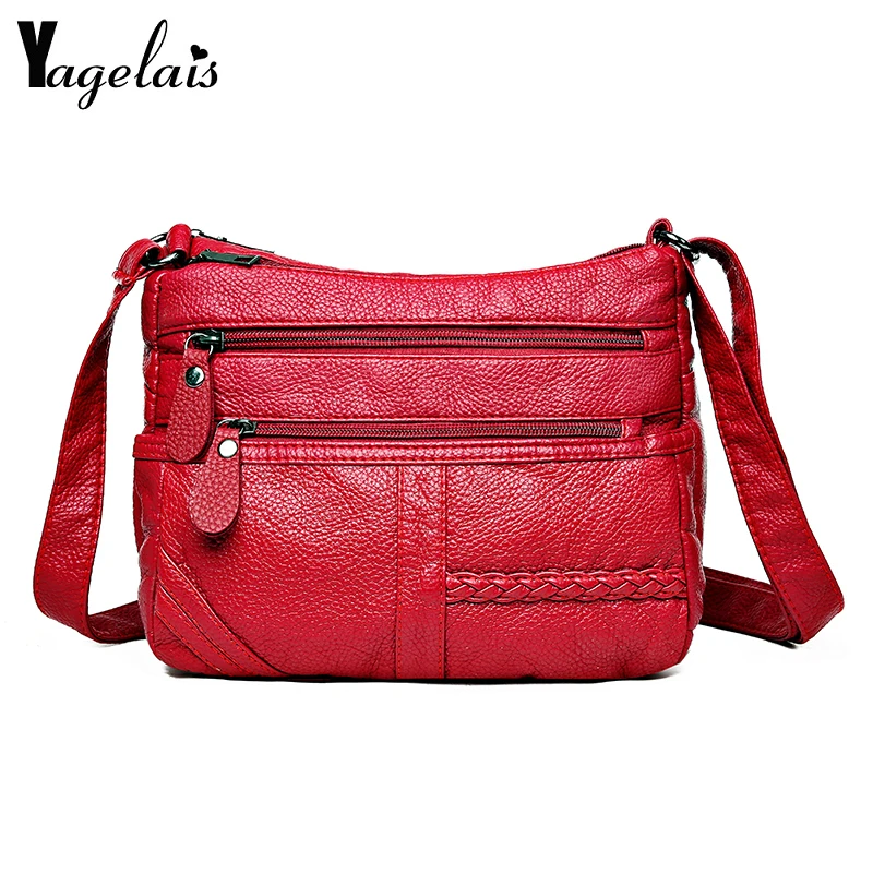 Три стиля женские повседневные сумки через плечо мессенджеры мягкая мытая сумка