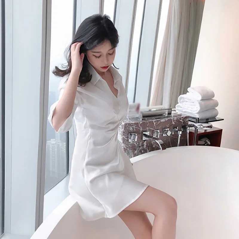 2020 женское летнее платье с высокой талией Сексуальное Тонкое Платье лацканами