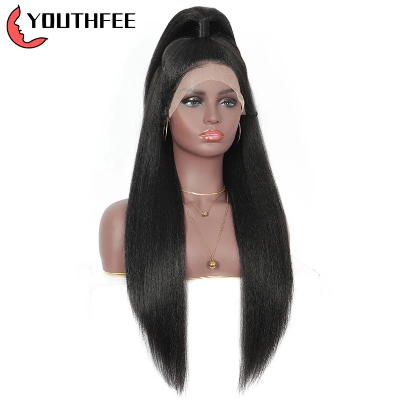 

Youthfee 30" Ponytail Lace Front Synthetic Wigs With Baby Hair Top Pre Braided Wig For Women Black Natural Straight Wigs