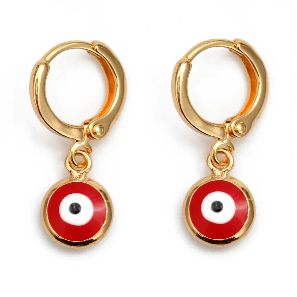 red EVIL EYE золотистые серьги-подвески Цвет Медь Висячие красные синие турецкий глаз висячие серьги модные украшения для женщин Дамские EY6456 - Metal Color: red