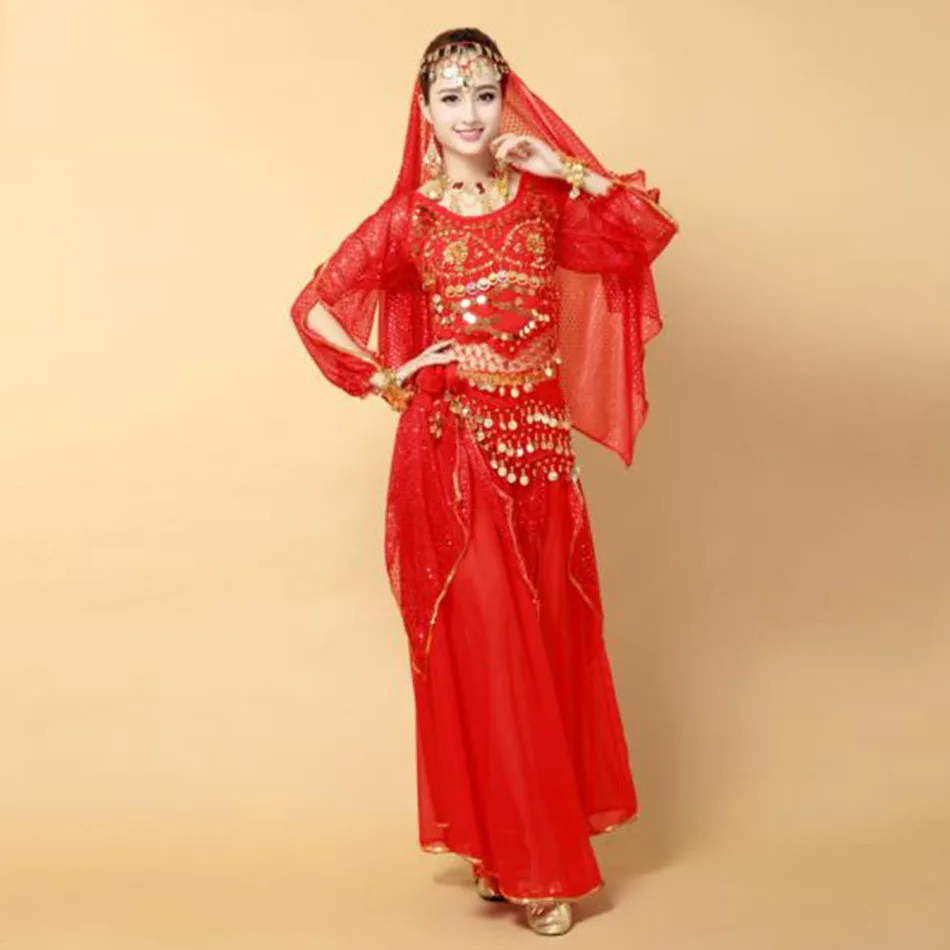 Комплект одежды для танца живота женские топы штаны пояс цепочка вуаль головной