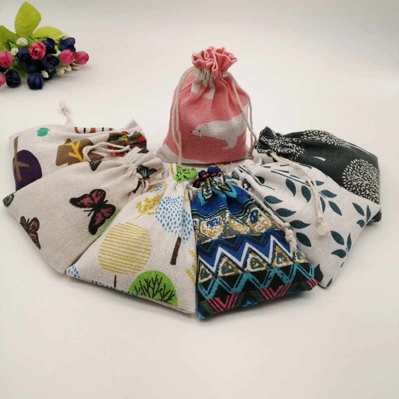 200pcs Pattern Style Jewelry Bags Pouch Drawstring Jute Bag Sack Cotton Bag Little Bags For Jewelry Display Storage Diy Gift Bag