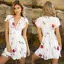 Женщины; Лето; в стиле бохо короткое платье Леди Vestido v-образным вырезом шифон шик праздник сладкий сексуальный красная повязка вечерние пляжные цветочные мини-сарафан - Цвет: Белый