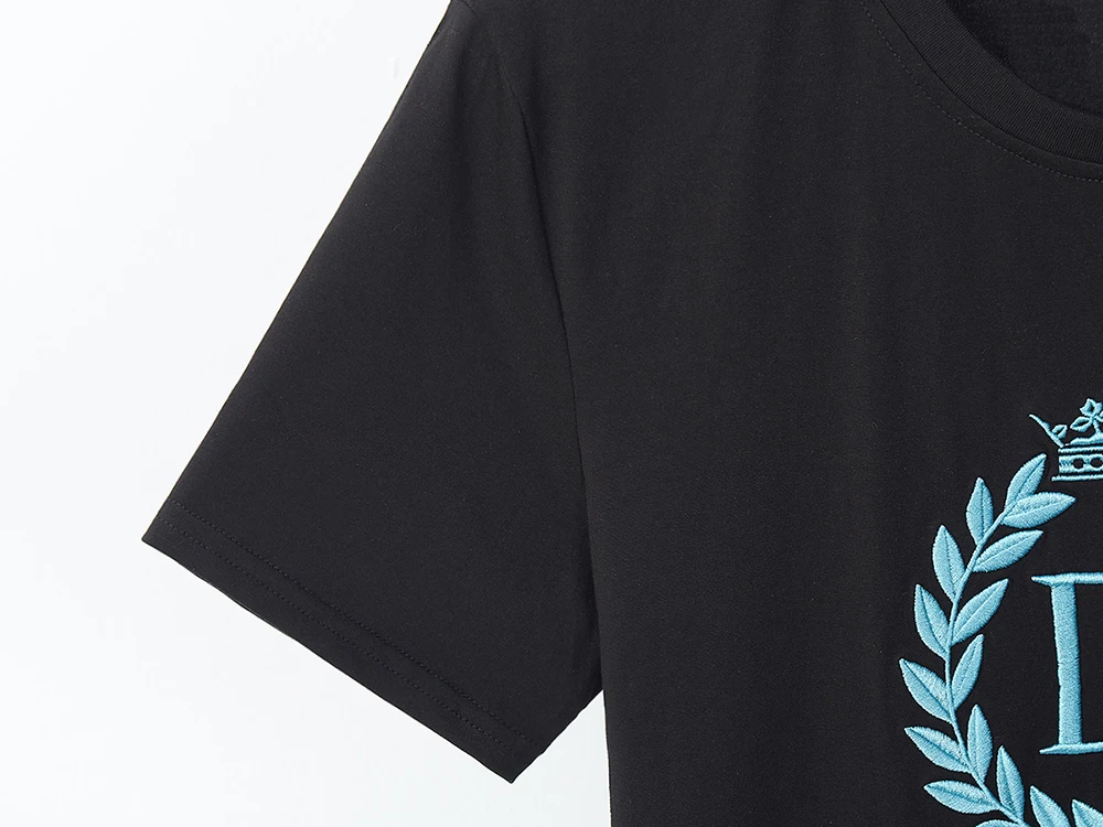 

Men's 100% Cotton Crown Letter Embroidery Drop-shoulder T-shirt PP|420261520