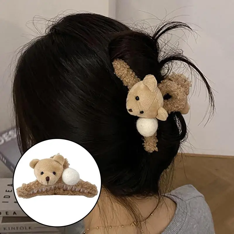 

Plush Cute Bear Hairpin Grabbing Hair Claws Kawaii 3D Bear Crab Hair Clip Fur Duckbill Clip Winter Hairpins Barrette Headwear