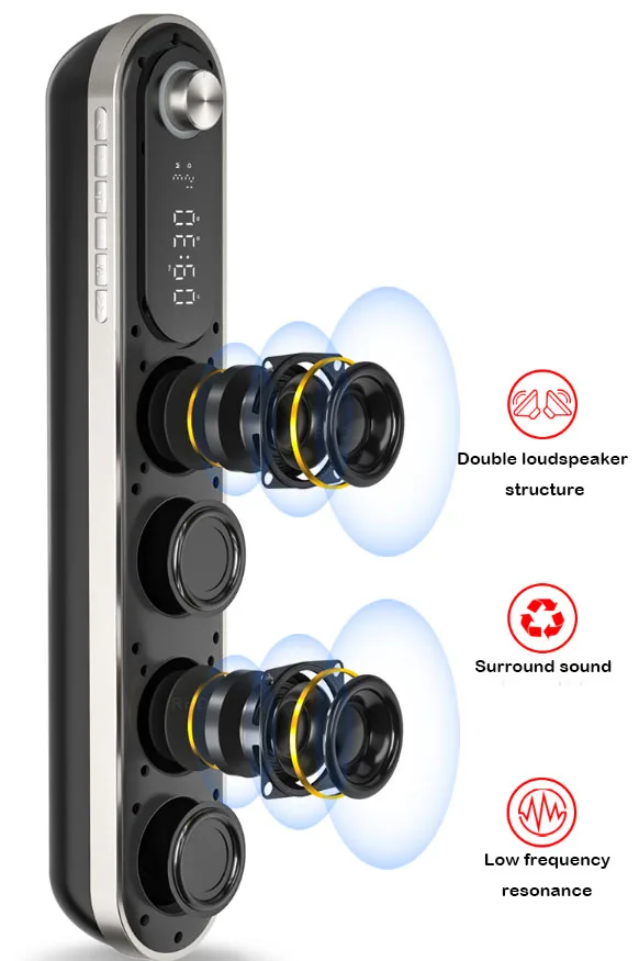 

Bluetooth Speaker Wireless Sound Box 3D Surround Sound System Soundbar Hifi Stereo Subwoofer with 3000 MAh Battery Fm Radio