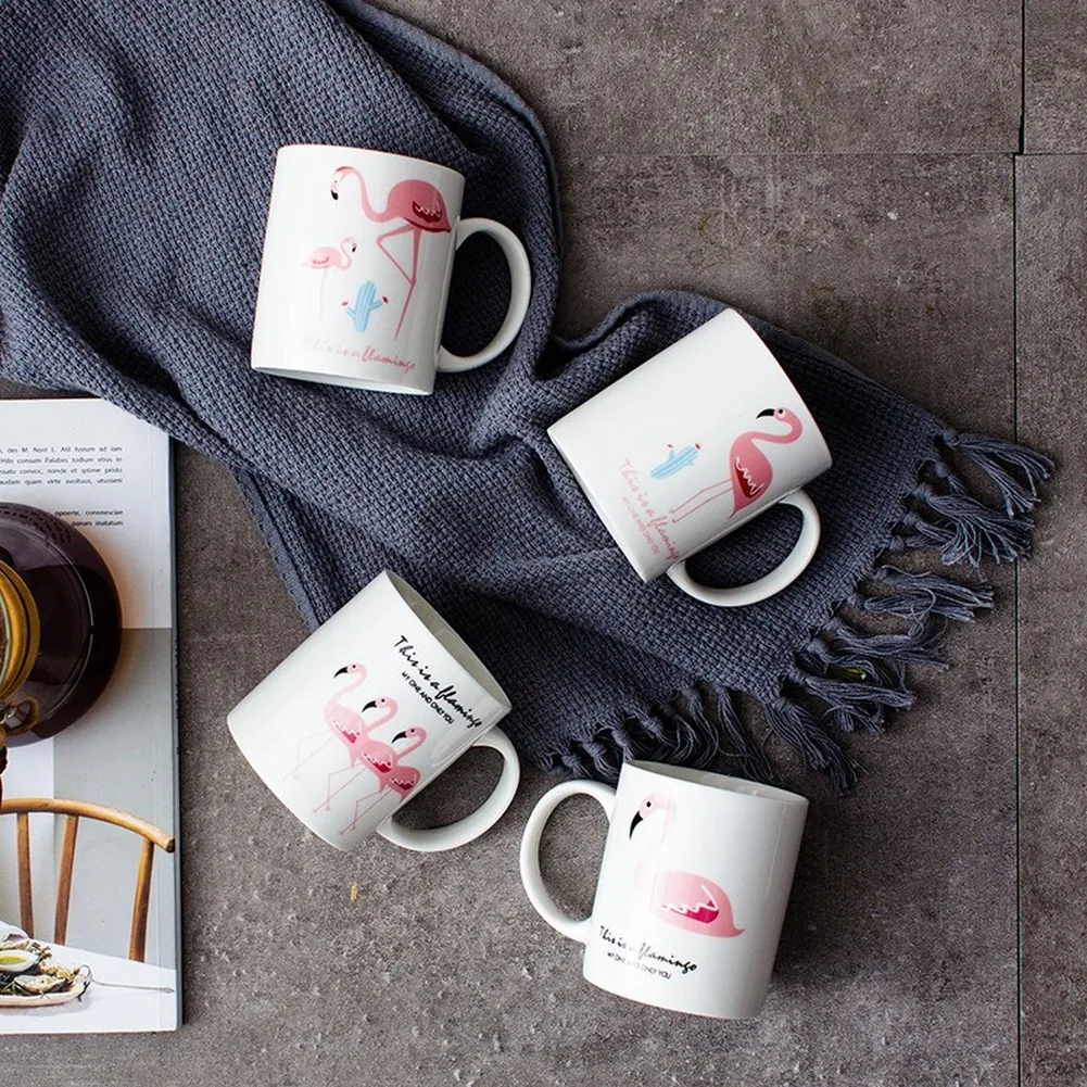 Керамическая индивидуальная молочная кружка с изображением животных фламинго