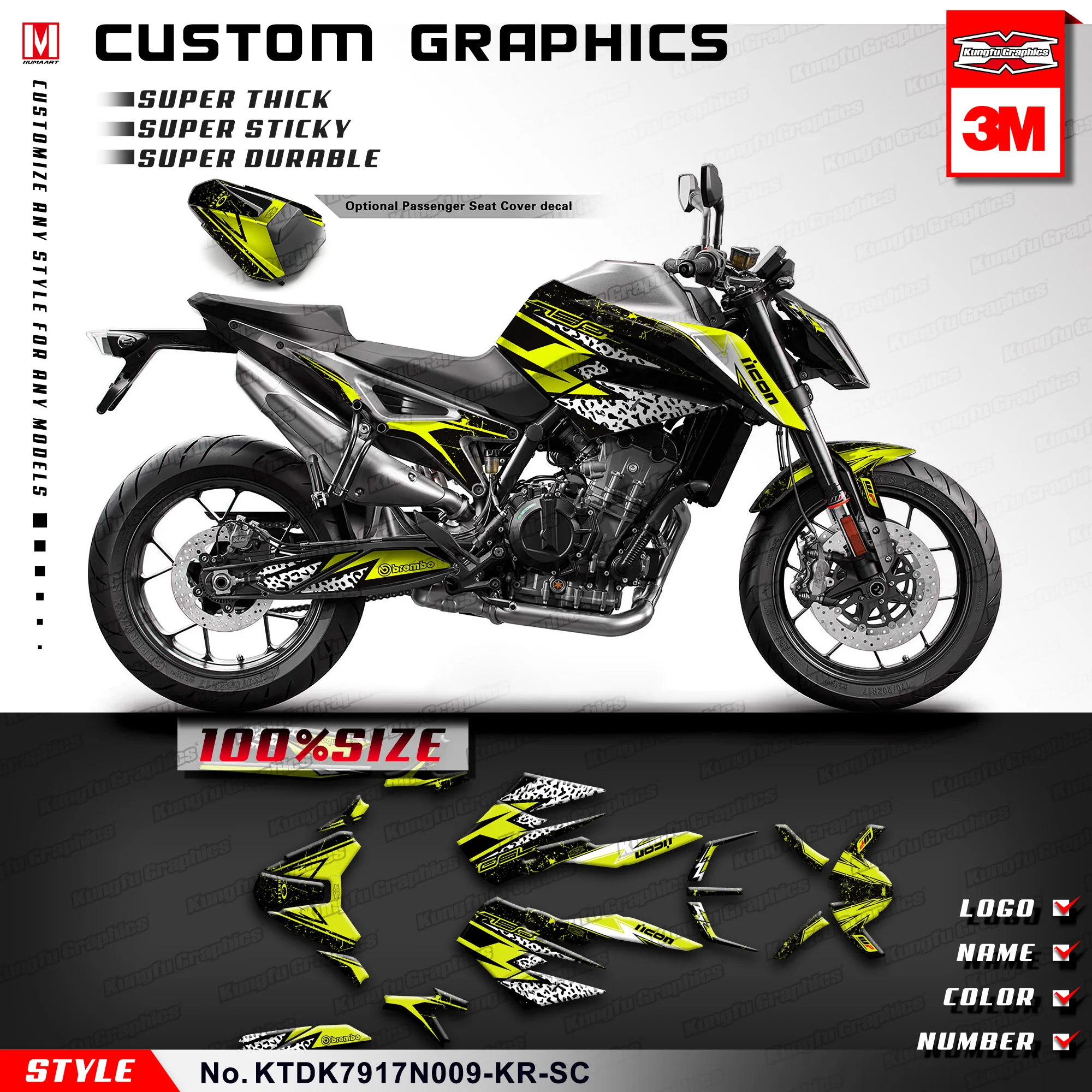 KUNGFU полный комплект графики мотоциклетные виниловые наклейки желтые на 790 2017 2018