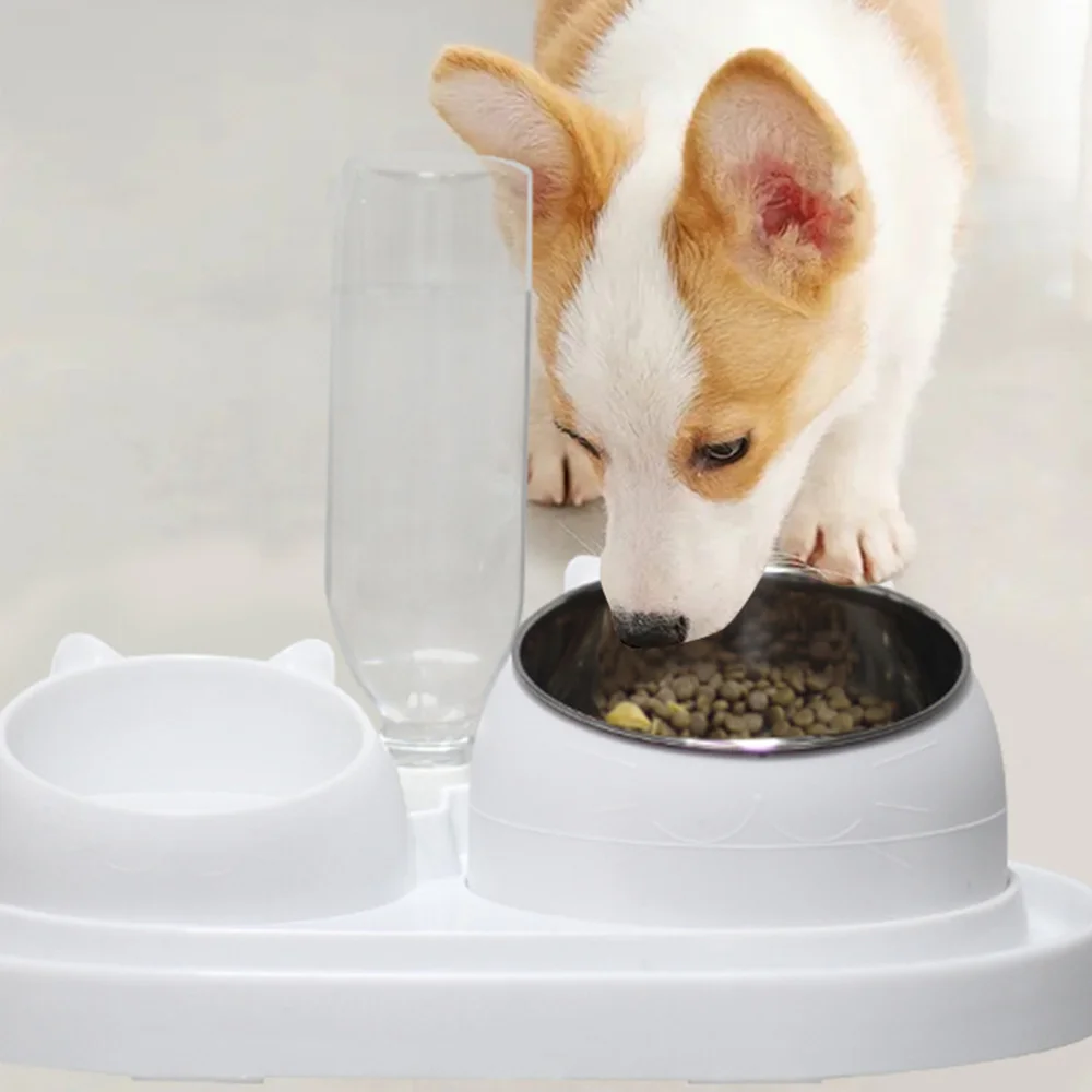 1 Set Double Bowl Automatic Drinking Pet Feeder Creative Feeding Basin Cat Food Water Supply for Dog (Whit | Дом и сад