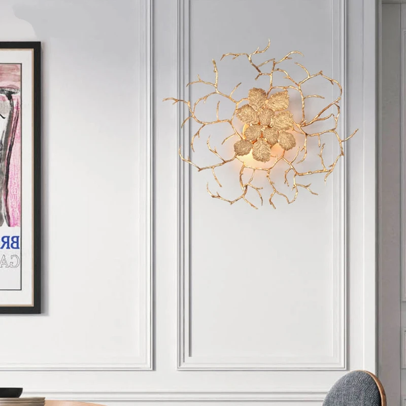 Медная настенная лампа латунная ветка дерева Наклейка на стену светильник