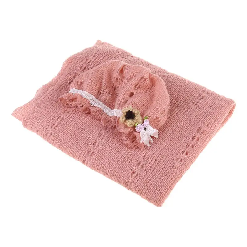 

2018 Newborn Photography Props Baby Crochet Costume Photo Caps Stretch Blanket Set