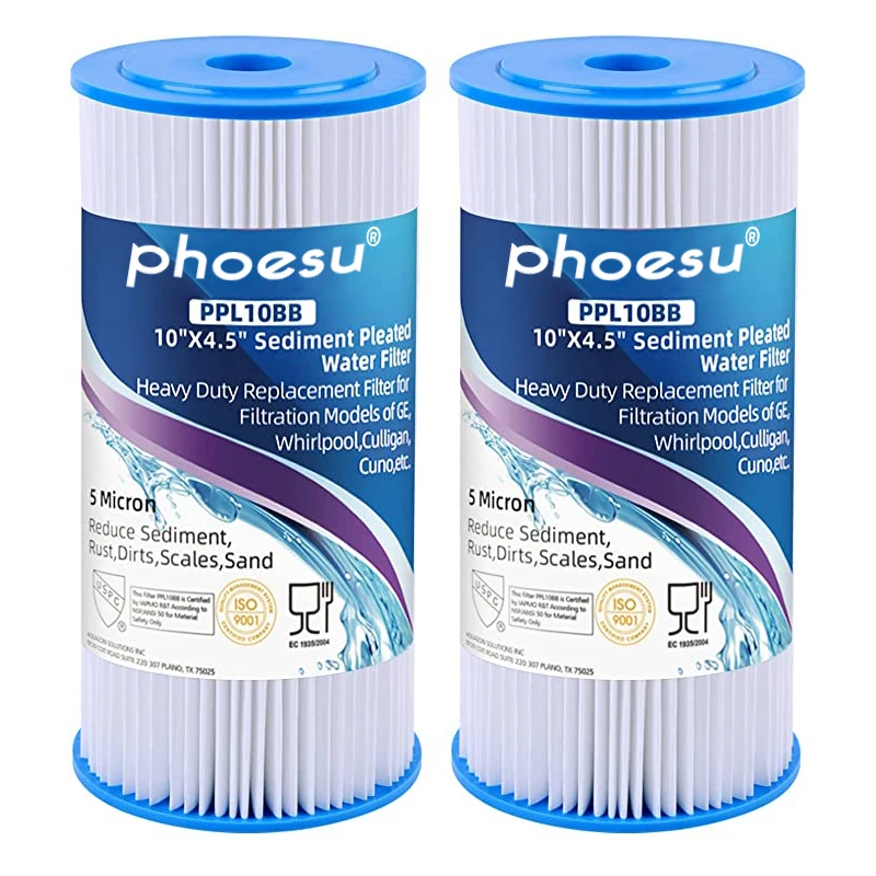 10" x 4.5" Whole House Pleated Washable Filter, Replacement Cartridge for GE FXHSC,  American Plumber W50PEHD,  Pack of 2