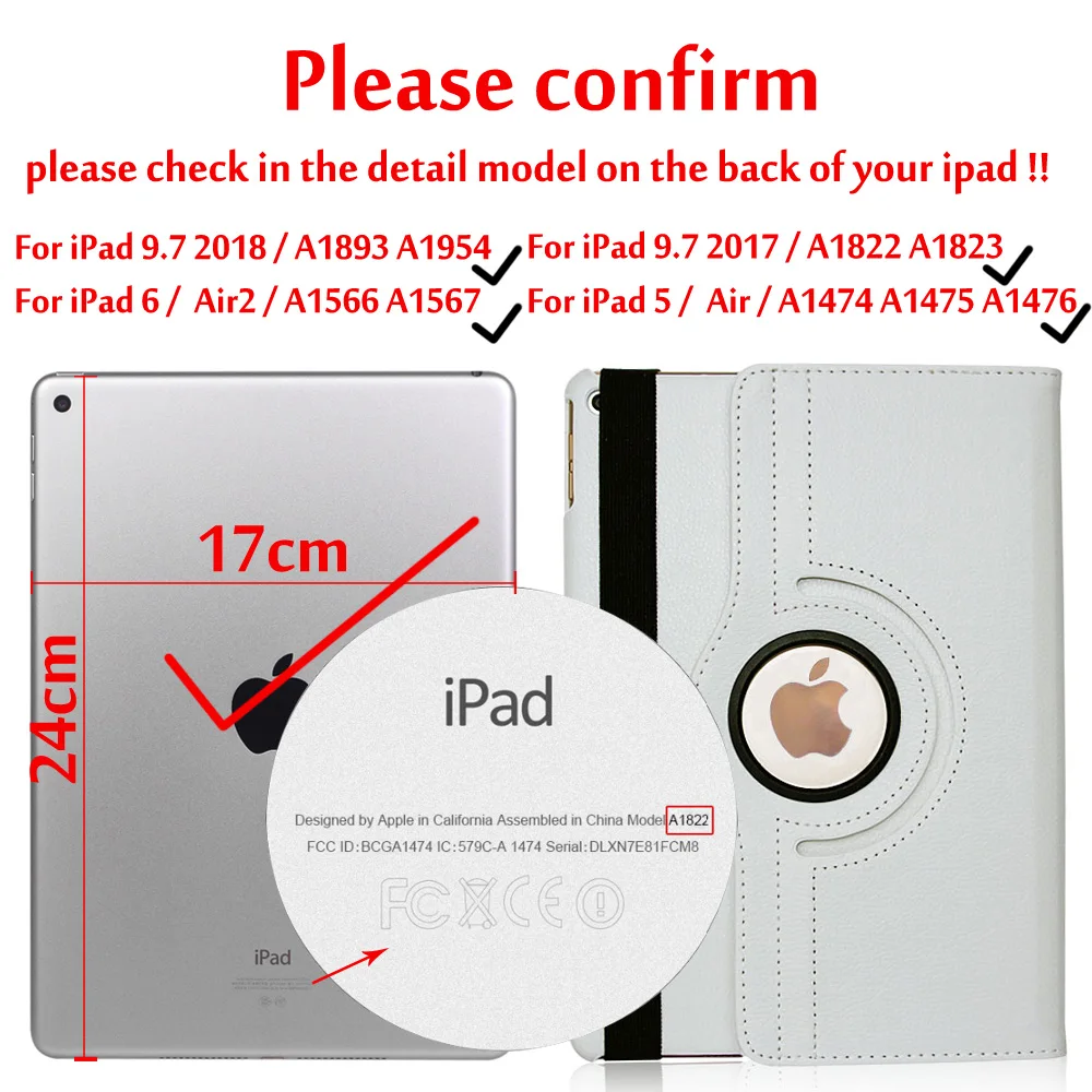 Чехол для iPad 9,7 360 вращения смарт-Авто Режим сна/Пробуждение обложка чехол для iPad 5/6/iPad Air/Air 2 чехол s - Цвет: Rotation White