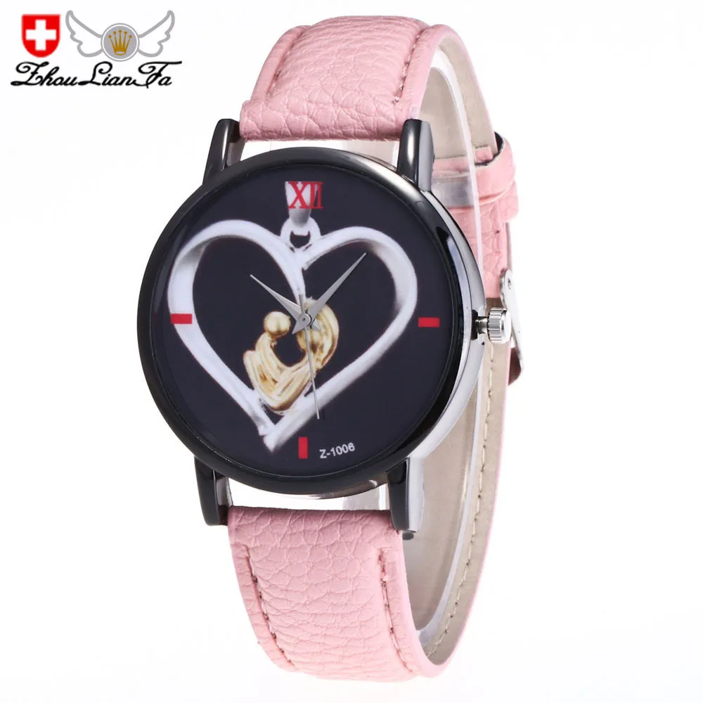 

Vintage Childrens Quartz Watch Ladies Pink Leather Strap heart-shaped Digital Pattern Alloy Strap Kids Watches Women Watches Men