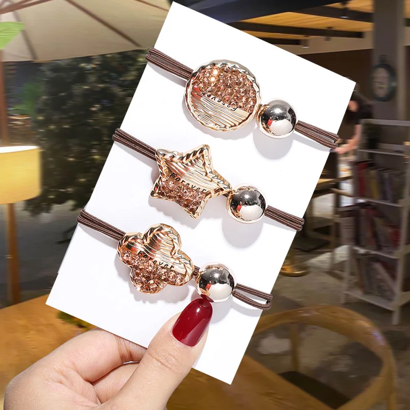 

2pcs/set Woman Big Diamond Hair Ties Fashion Korean Style Hairband Scrunchie Girls Ponytail Holders Rubber Band Hair Accessories