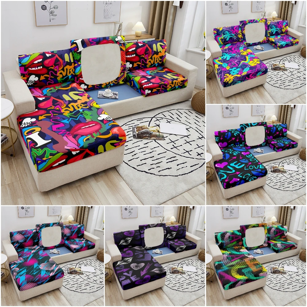 

Colored Printed Sofa Protector Graffiti Pattern Sofa Seat Cushion Covers For Living Room Sectional Sofa Slipcover Couch Cover