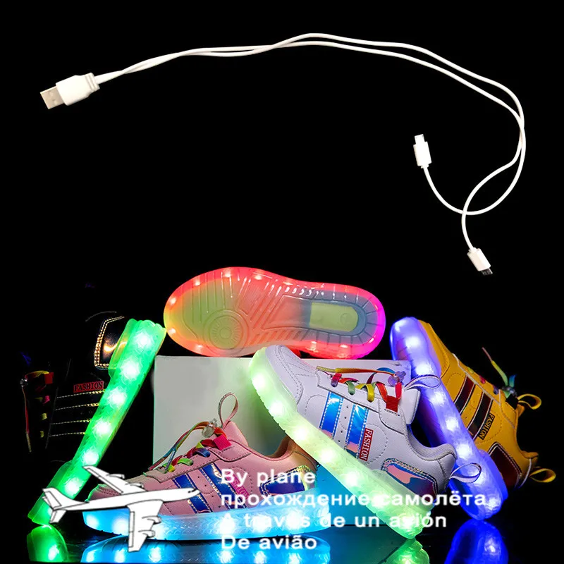 

2021 Kids Led Usb Charging Shoes Glowing Sneakers Children Hook Loop Luminous Shoes for Girls Boys Men Women Skate LED Shoes